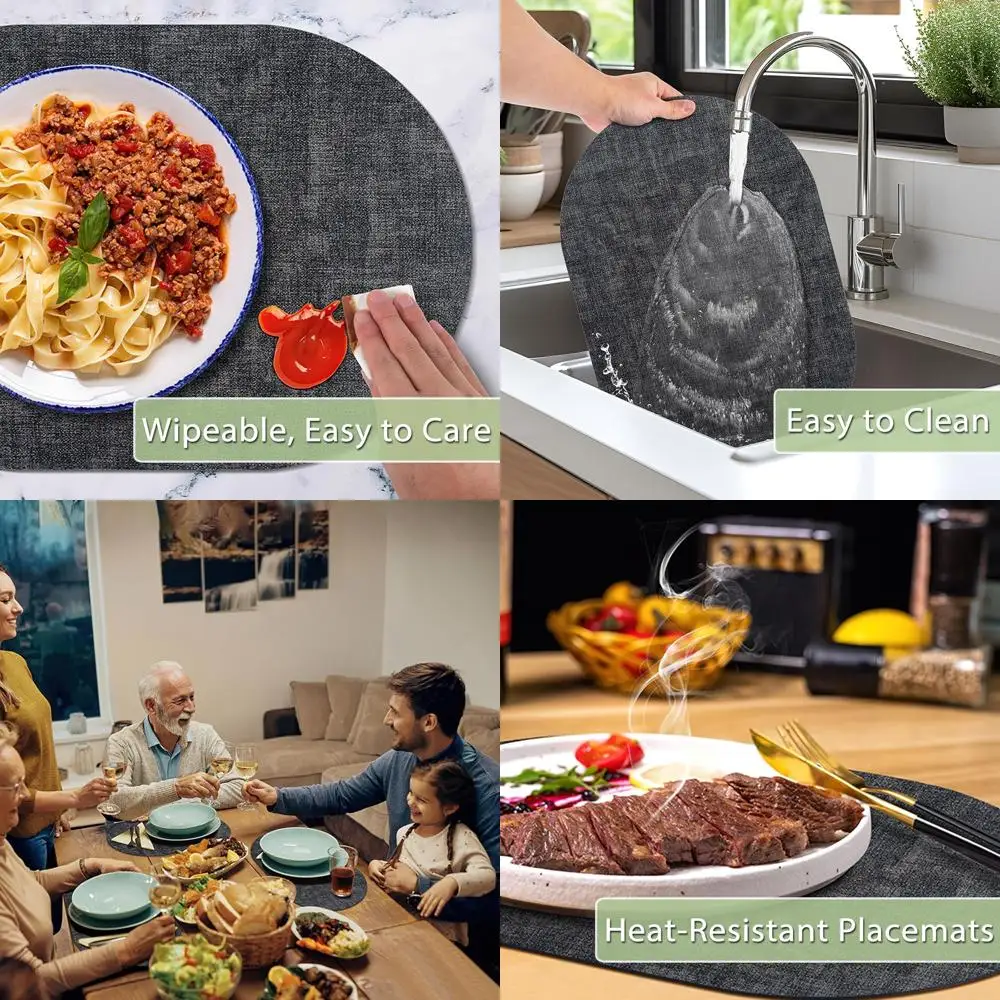 

Набор из 12 моющихся, термостойких овальных подставок под тарелки, из искусственной кожи, легко моющихся, нескользящих, водонепроницаемых, для использования в помещении и на улице.