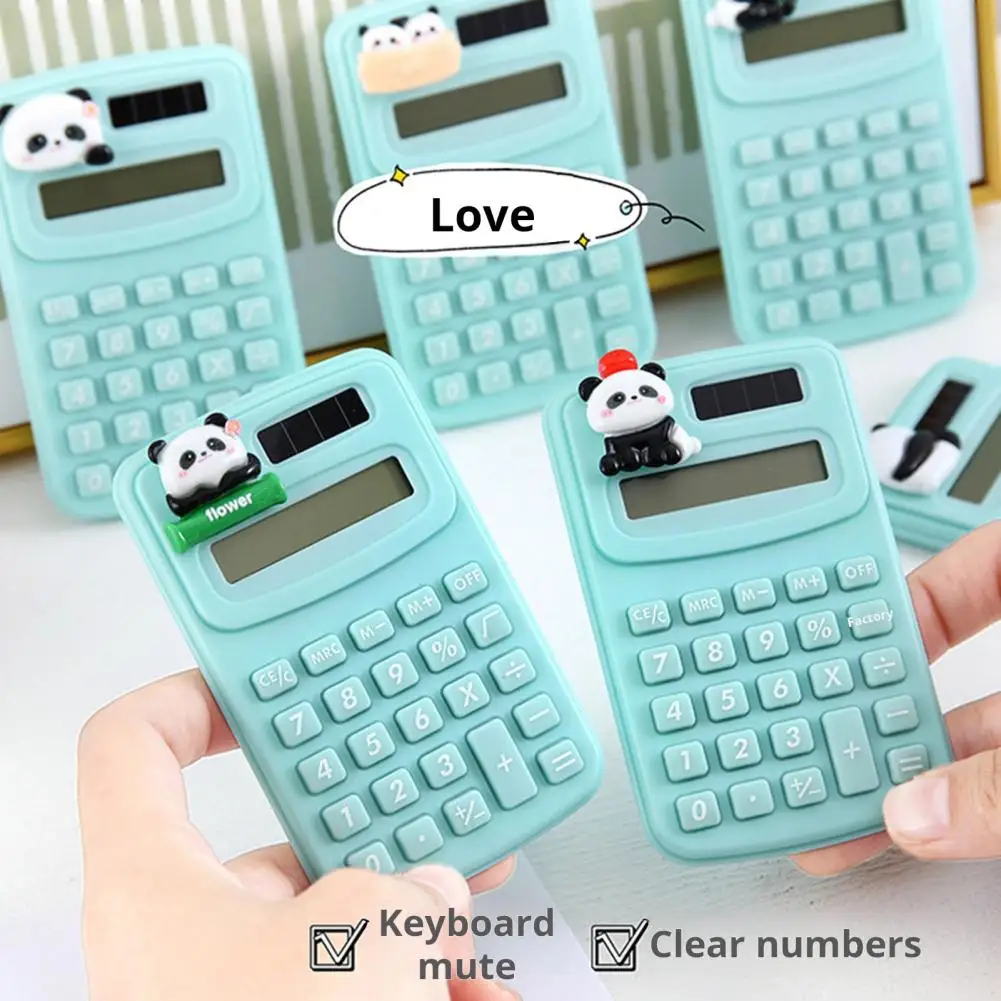Mini calculadora portátil con forma de Panda, diseño bonito, botones de goma de plástico, ligera, para estudiantes de oficina