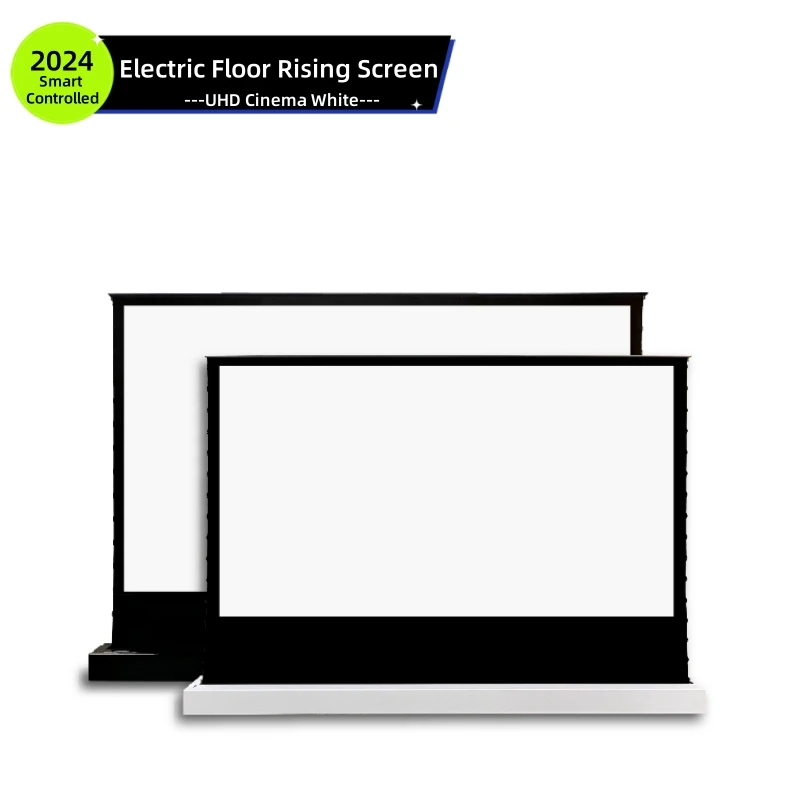 

Home Movie Theater White Cinema Electric Pop Up Automatic Floor Rising Projector Screen With Voice/ APP/ Trigger/Remote Control