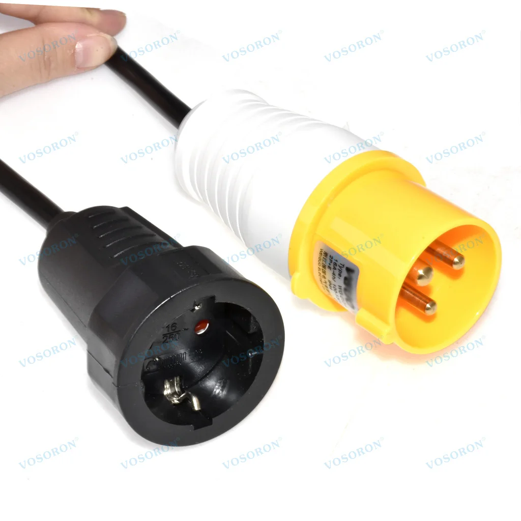 IP44 16A/32A 110V-130V RV Power Cord Adapter, 332P6/316P6 4H Plug to CEE7/3 Schuko Socket Converter, 50cm for Europe Camping