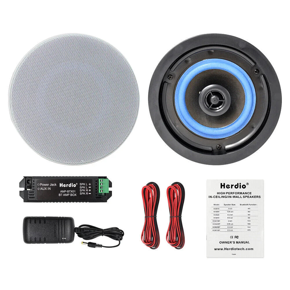 Herdio 4'' Flush Mount 2 Way Full Range In Wall Bluetooth Ceiling Speakers Great For Humid Indoor Outdoor Placement Bath Bedroom