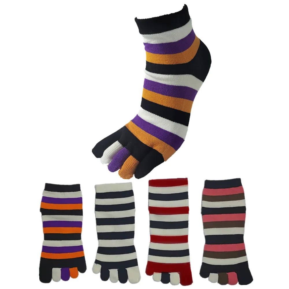 

4 пары полосатых носков контрастного цвета для женщин, набор носков с 5 пальцами