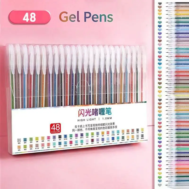 24/36/48PCS Glitter Gel Pen Set, 1.0mm Medium Tip + No Repeating Neon Colors + Smooth Ink Flow, Ideal For Adult Coloring Books