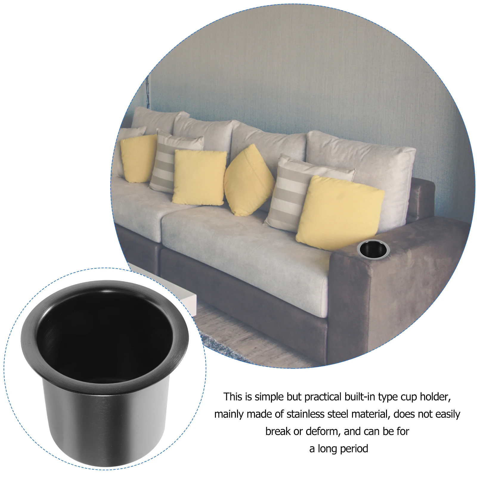 

Drop-In Sofa Cup Holder Insert Sturdy Stainless Steel Drink Holder For Couch Recliner Car Table Black Compact Lightweight