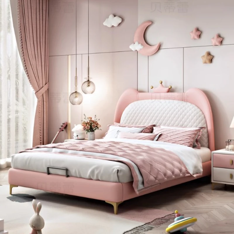 Girls Simple Childrens Bed Pink Pretty Loft Princess Children Beds Light Luxury Camas De Dormitorio Furniture Home