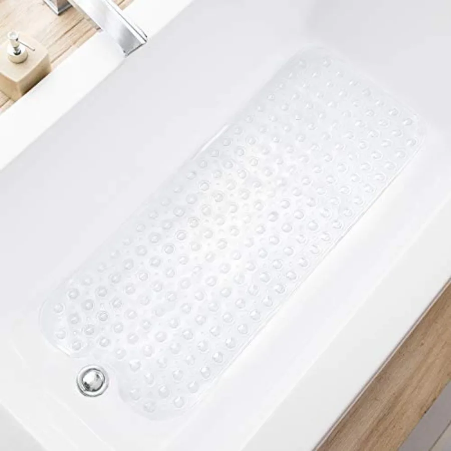 

Bathtub Mats for Shower Tub, Extra Long Non-Slip 39 x 16 Inch Bath Mat with Drain Holes and Suction Cups, BathMat for Bathroom