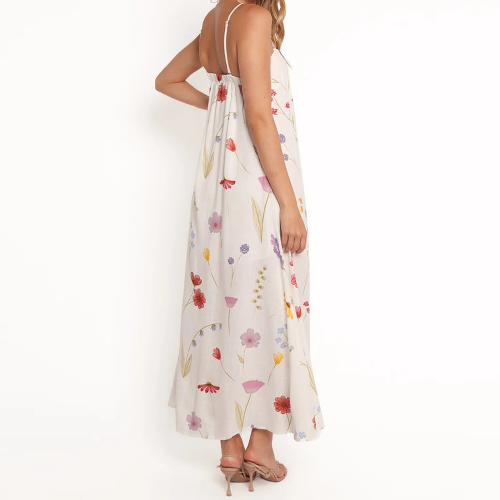 Classic Women Casual Long Dress Floral Print Spaghetti Strap Sleeveless Dress Summer Fashion Casual Cami Dress