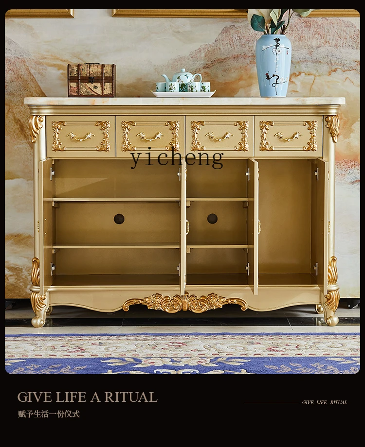 

European Style Marble Shoe Cabinet Home Entrance Large Capacity Solid Wood Hallway Cabinet Storage Cabinet