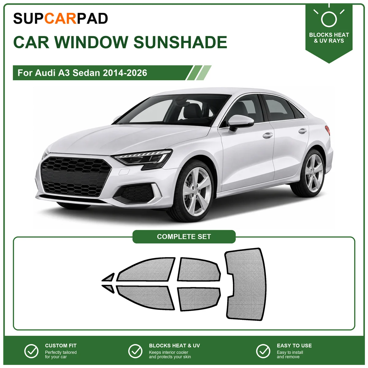 For Audi A3 Sedan 2014-2026 Full Set Car Window Sunshades UV Block Privacy Heat Insulated Foldable Car Curtain