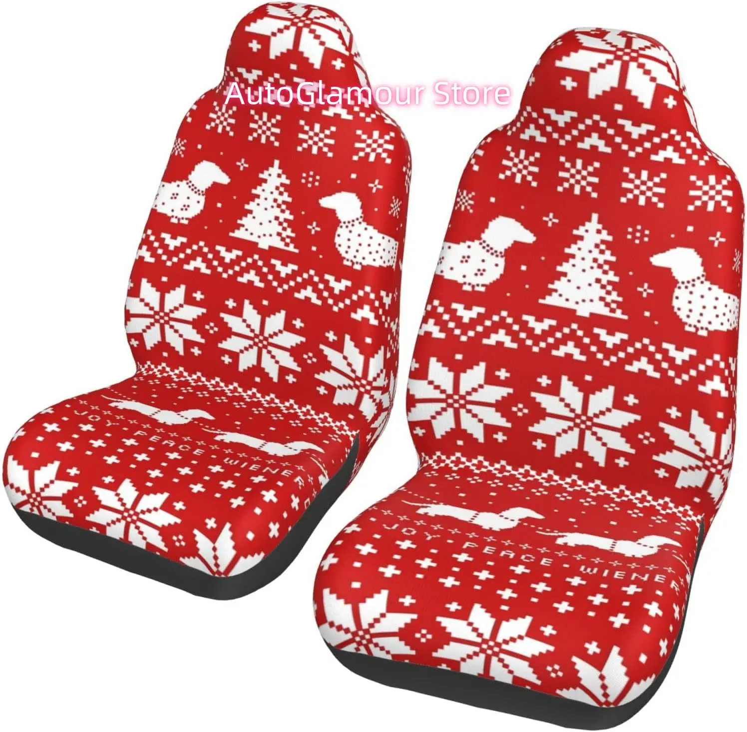 Dachshunds Christmas Sweater Pattern 2-Piece   Seat Cover Complete Set - Elastic Seat Protection Cover for Cars, Tr