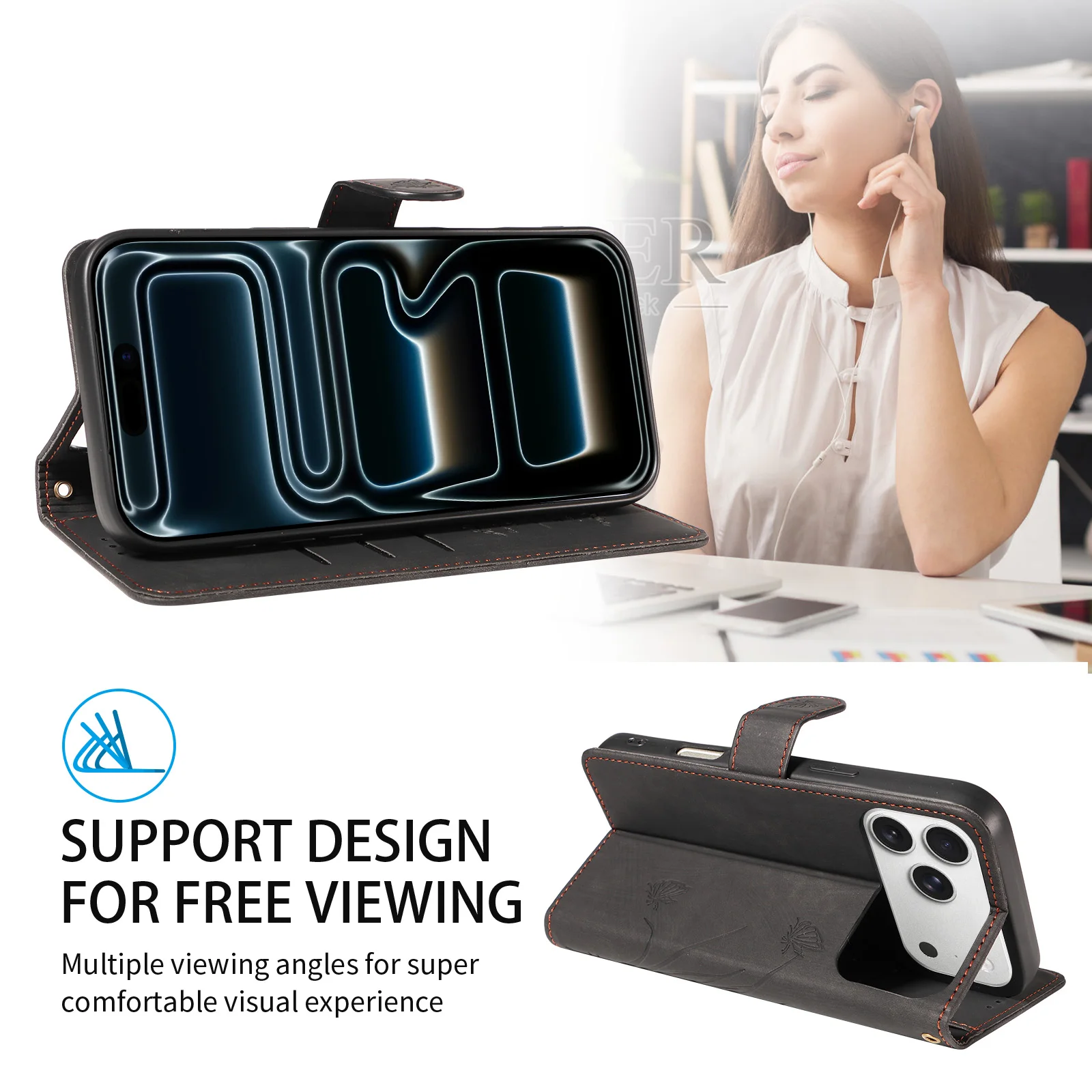 Faux Leather Phone Case for IPhone 17e 16 15 14 13 12 11 Pro Plus Pro Max with Lanyard & Magnetic Buckle,Shockproof Phone Cover view 4