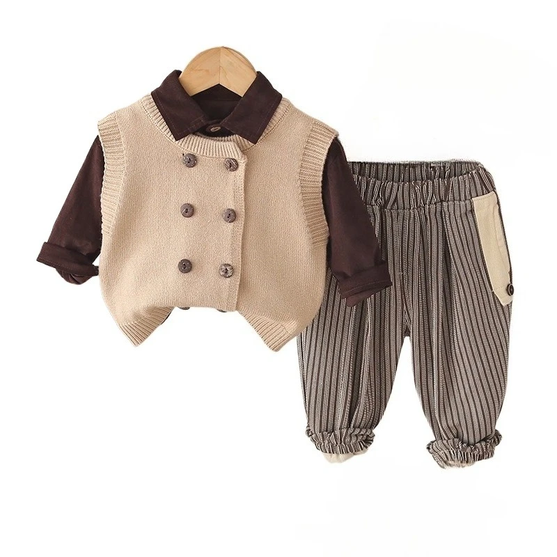

New Spring Autumn Baby Clothes Children Boys Vest Shirt Pants 3Pcs/Sets Toddler Clothing Infant Casual Costume Kids Tracksuits