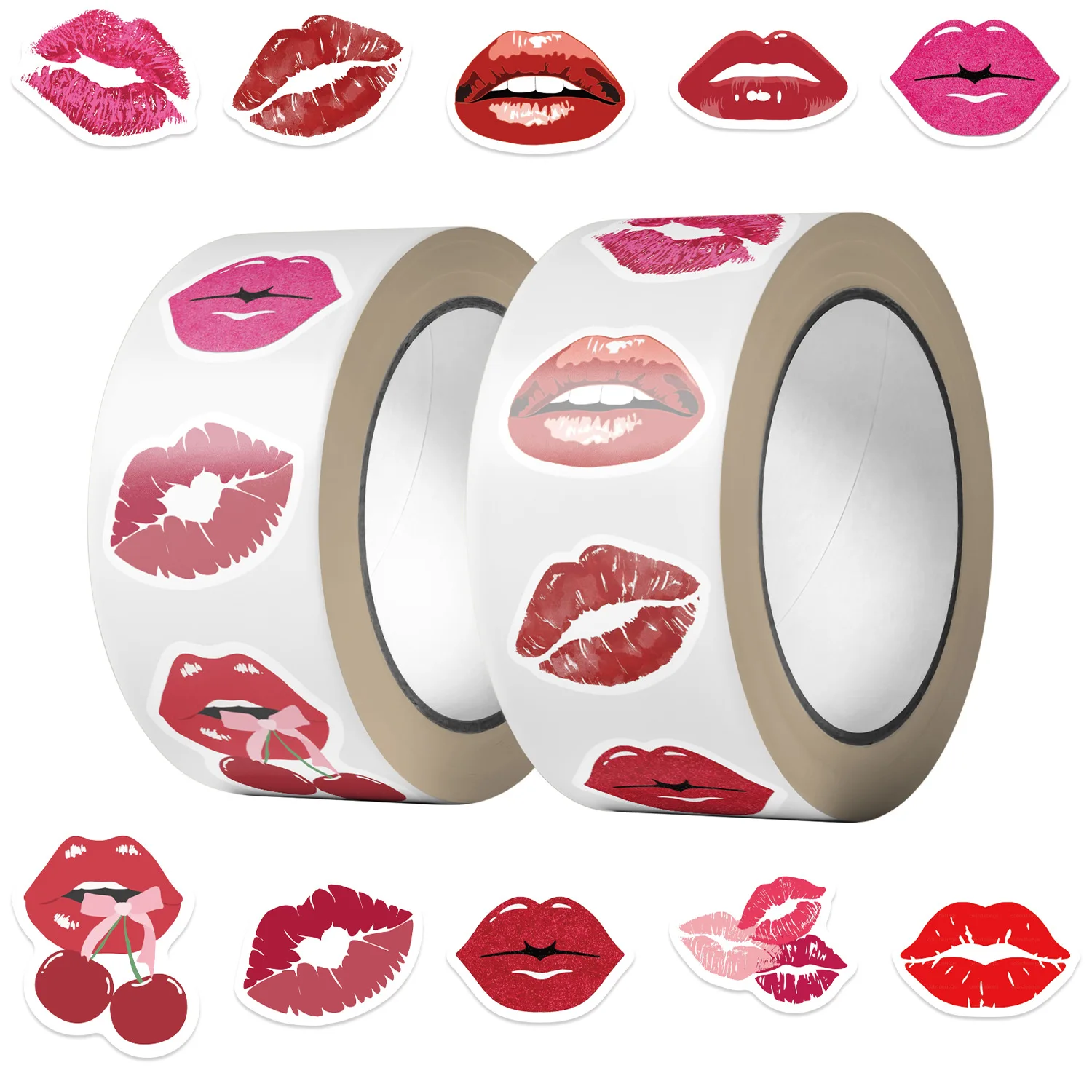 500PCS Roll Adhesive Tape Cartoon Flame Red Lip Notebook Stationery Decor Stickers