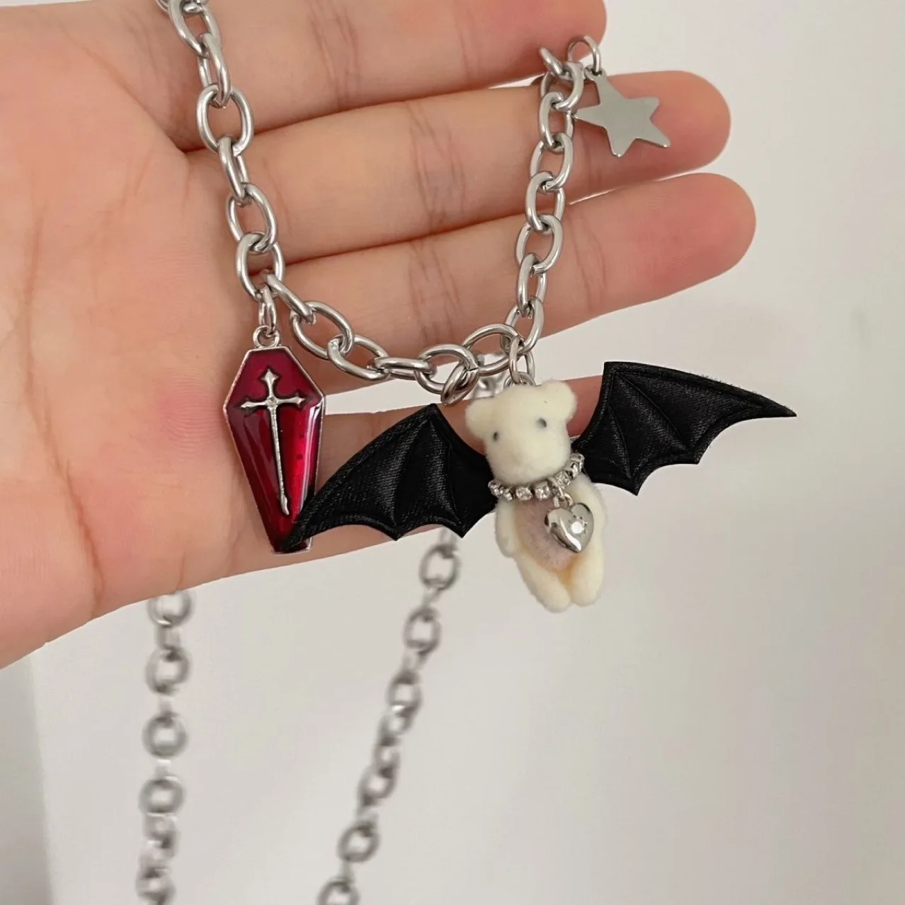 Dark Gothic Demon Wings Bear Plush Star Necklace Japanese Korean Ins Style Sweet Cool Hot Girl Y2K Subculture