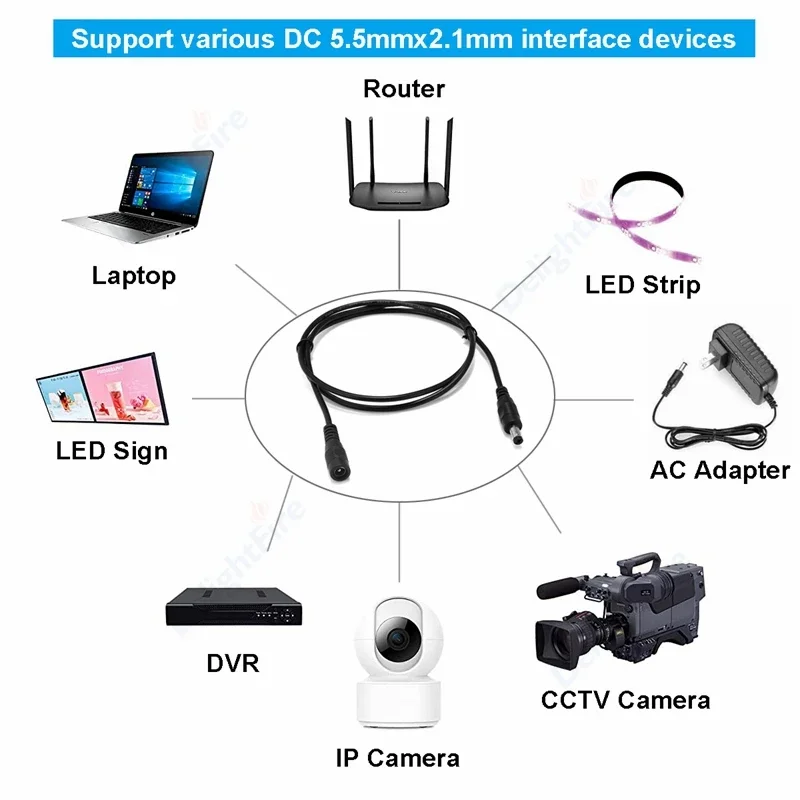 5.5mm 2.1mm 2.5mm Jack 5V 12V DC Power Extension Cable 0.5m 1m 1.5m 2m 3m Wire Connector for LED Strip CCTV Camera Power Adapter