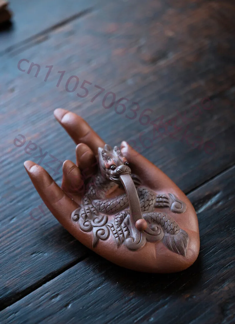 

5.5" Chinese Zisha Pottery Clovershrub Clay Buddha's-hand Dragon TeaPet Statue