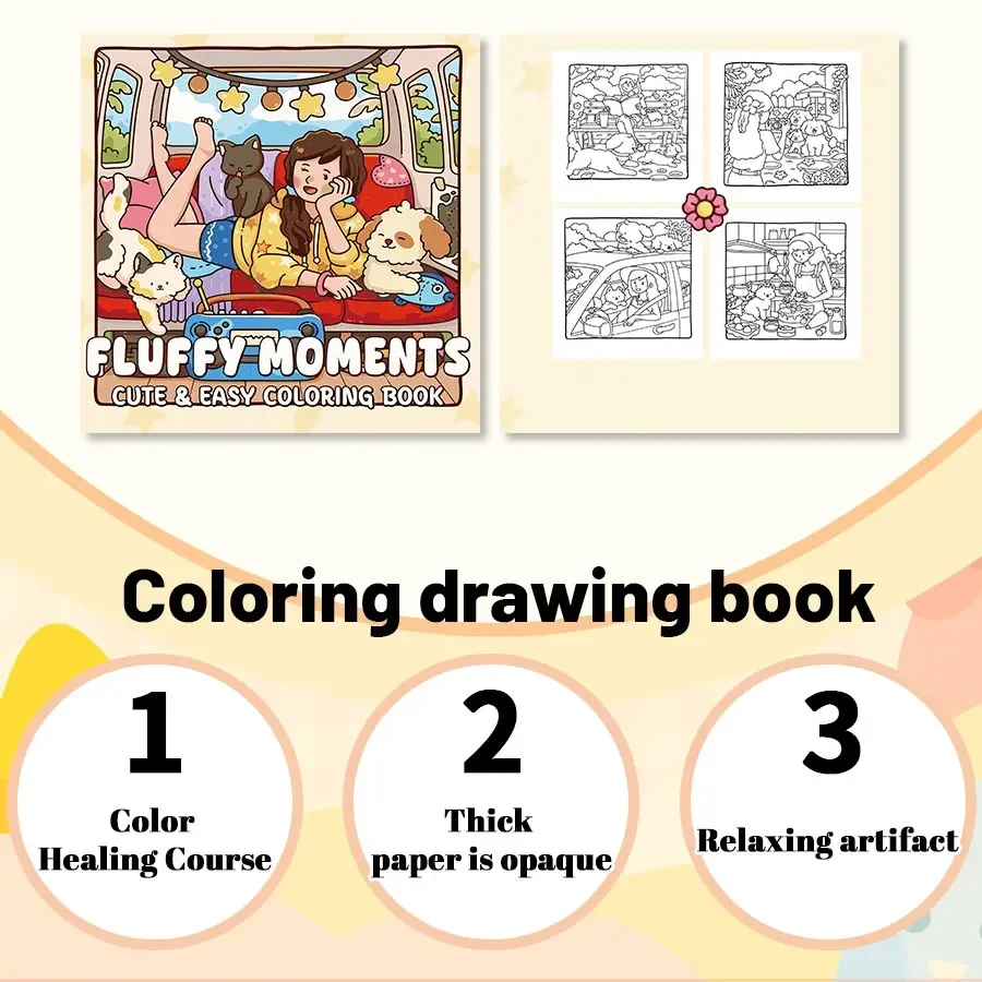 Simpatico libro da colorare per gatti, linee audace e semplici, gli adulti possono rilassarsi a casa da solo, divertimento fai-da-te genitore-figlio, migliorare la creatività