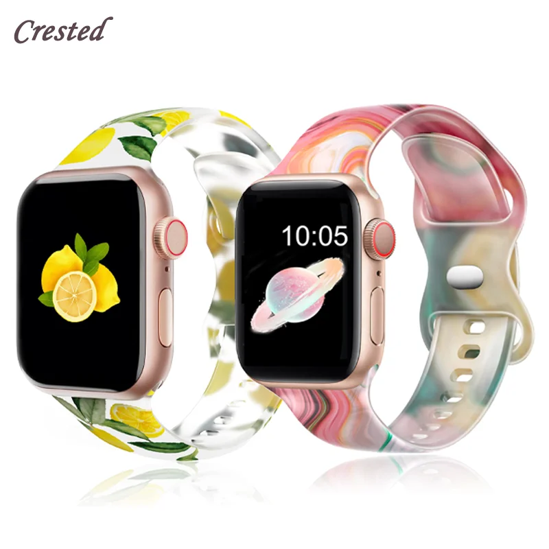 Printed Silicone Strap for Apple Watch Band 44mm 40mm 45mm 49mm 41mm 38mm Transparent bracelet iWatch series 8 6 5 3 se 7 ultra