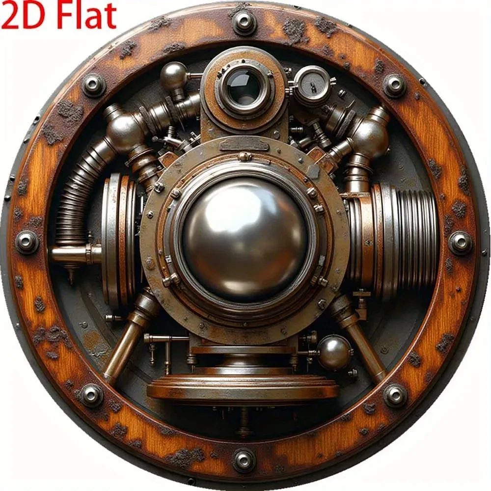 8x8 Inch Retro Steampunk Metal Wall Art, 2D Flat Round Gear Sign for Kitchen Garage Cafe