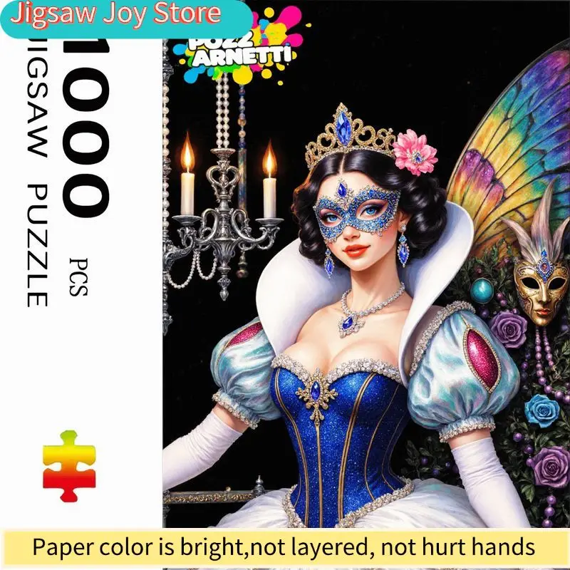 لغز حفلة التنكر بثيم سنو وايت من ديزني |   تتميز بفستان أزرق، وتاج ذهبي، وأجنحة فراشة، وثريا - مثالية