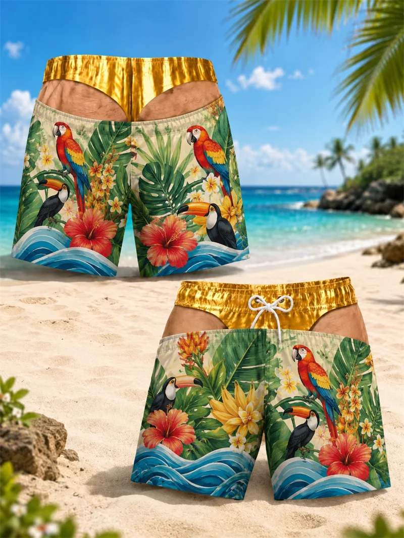 Mens 3D Candy Beach Shorts Funny Men's Swimsuit Tropical Flower Print Quick Dry Boardshorts For Swimming Resort Vacation Surf
