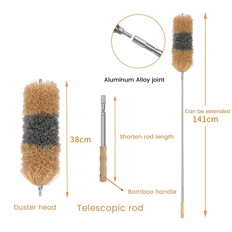 Telescopic Duster - Effective Dust Catcher with Special Microfiber - Bamboo Handle - Made From Moso Bamboo