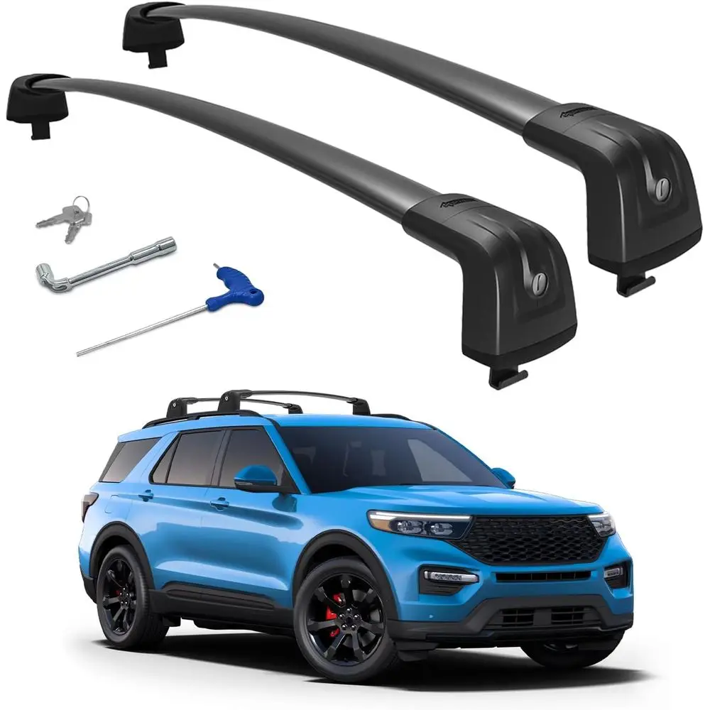 قضبان متقاطعة لرف السقف بوزن 300 رطل مناسبة لـ Explorer 2020-2026 مع قفل، قضبان سقف شديدة التحمل من الألومنيوم لسيارة البضائع على السطح #1