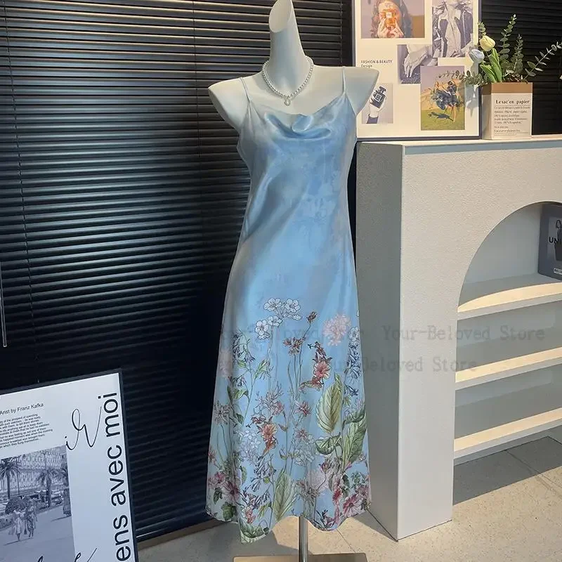 

Длинная элегантная ночная рубашка, сексуальный домашний халат с цветочным принтом и бабочкой, одежда для сна из ледяного шелка, женская элегантная ночная рубашка, одежда для дома