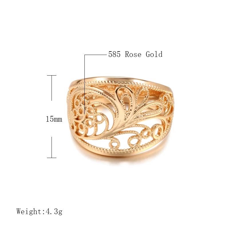 Elegant Hollow Texture Glossy 585 Gold Color Wide Rings For Women Vintage Ethnic Bridal Jewelry Fashion Simple Ring Accessories