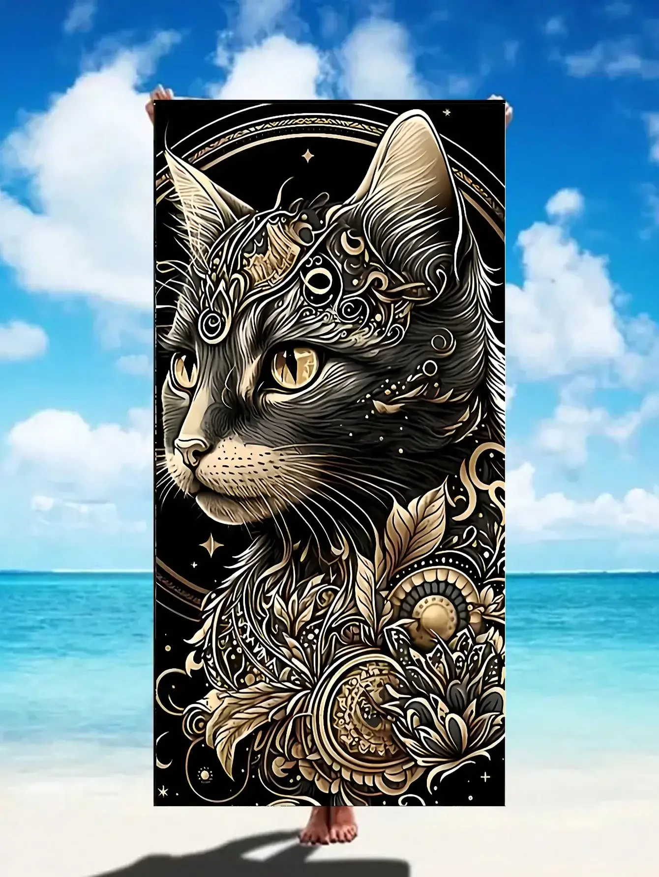 1pc Style Blue Mandalay Pattern Beach Towel,Ultra-Fine Fiber Beach Blanket,Highly Absorbent Bath Towel,Suitable For Summer