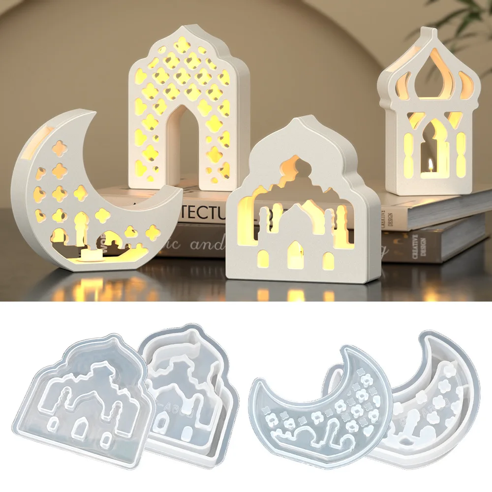 3D Hollow Middle Eastern Style House Ambient Light Silicone Mold DIY Moon Lamp Eid Home Decoration Mold Plaster Drop Glue Mold