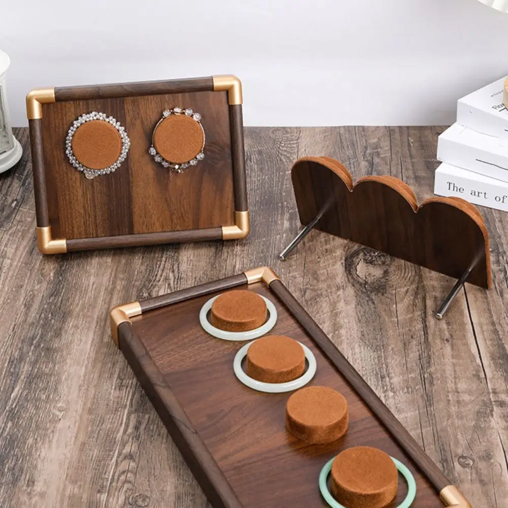 간단한 호두 나무 팔찌 트레이 목걸이 주최자 보석 디스플레이 스탠드 보관 케이스 장식품 핸드 쥬얼리 홀더 여성