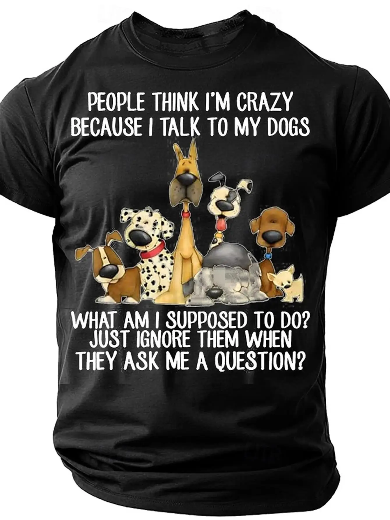 Men'S Fun Dog Lover T-Shirt Featuring a Human Graphic, Print with 'People Think I'M Crazy Because I Talk to My Dog' And a Cartoon Dog Design - Breathable Short-Sleeve Crew Neck Casual Tee, Suitable for All Seasons, Machine Washable
