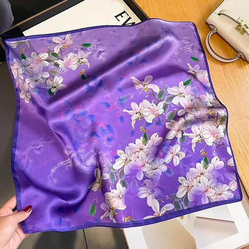 Imagen 2 del producto 100% bufanda cuadrada de seda Natural para mujer, Hijab estampado para el cabello, Foulard femenino de primavera, chal, bufandas Echarpe