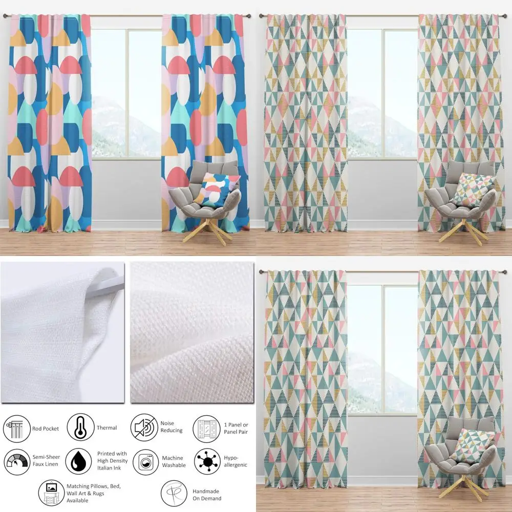 Thermal Insulated Retro Geometrical Abstract Pattern Curtains for Bedrooms and Living Rooms - Ideal for Room Insulation and Styl