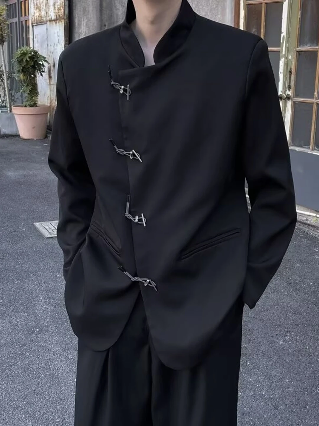 

Casual Chinese Sle Stand Collar Suit Loose Design Bla Men's Jaet Women's Faionable oulder Pad West Coat Outerwear