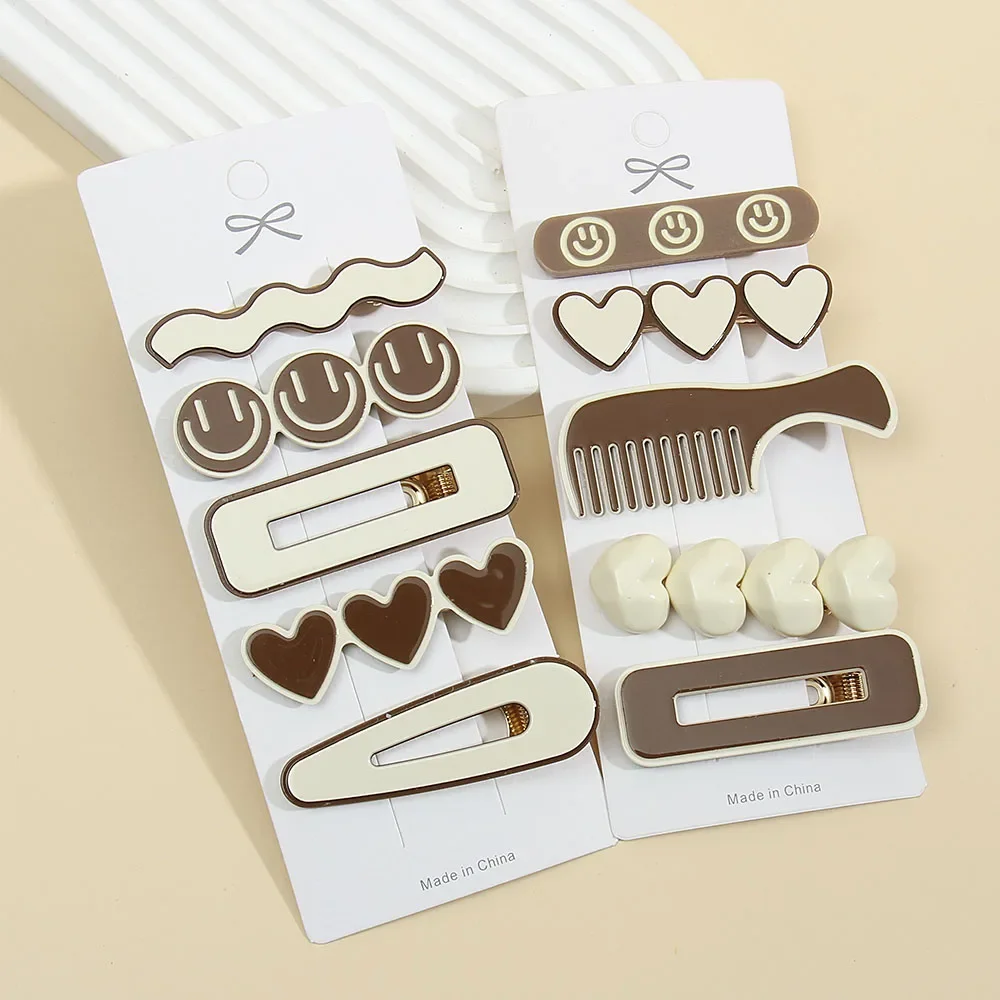 Jepit Rambut Wanita, 2 Buah/Set Elegan Teh Susu Geometris Musim Dingin Mulus Jepit Rambut Sisi Manis Jepit Rambut Mode Aksesoris Rambut