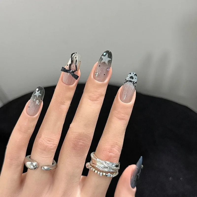 اليدوية الأظافر كاذبة التدرج الصحافة على الأظافر ستار ثلاثية الأبعاد القوس القلب زينة الأظافر وهمية الذاتي مسمار لصق الأظافر مع صندوق وأدوات #3