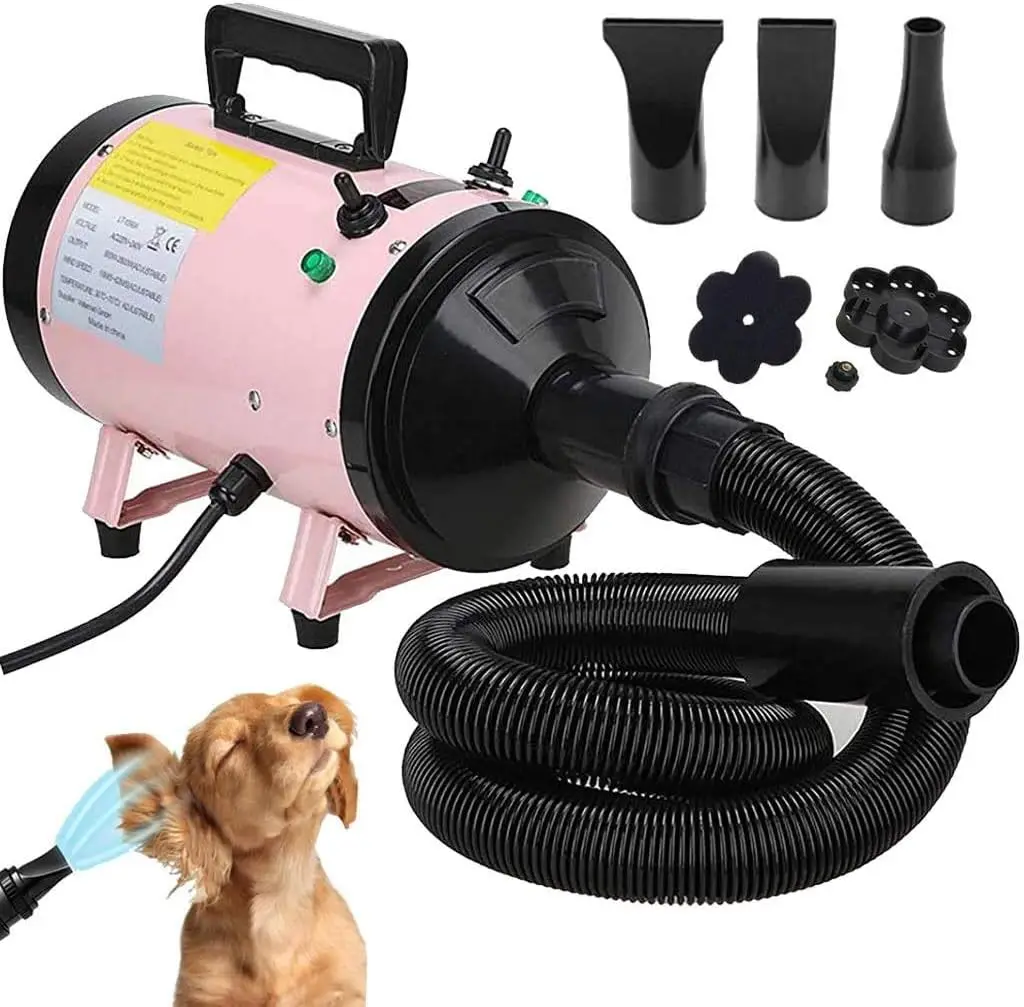 Vicky Home 2800W Pet Dog Cat Grooming Hair Dryer Hairdryer Blaster Blower Low Noise Washer Heater with 2.5M Hose 3 Nozzles Pink