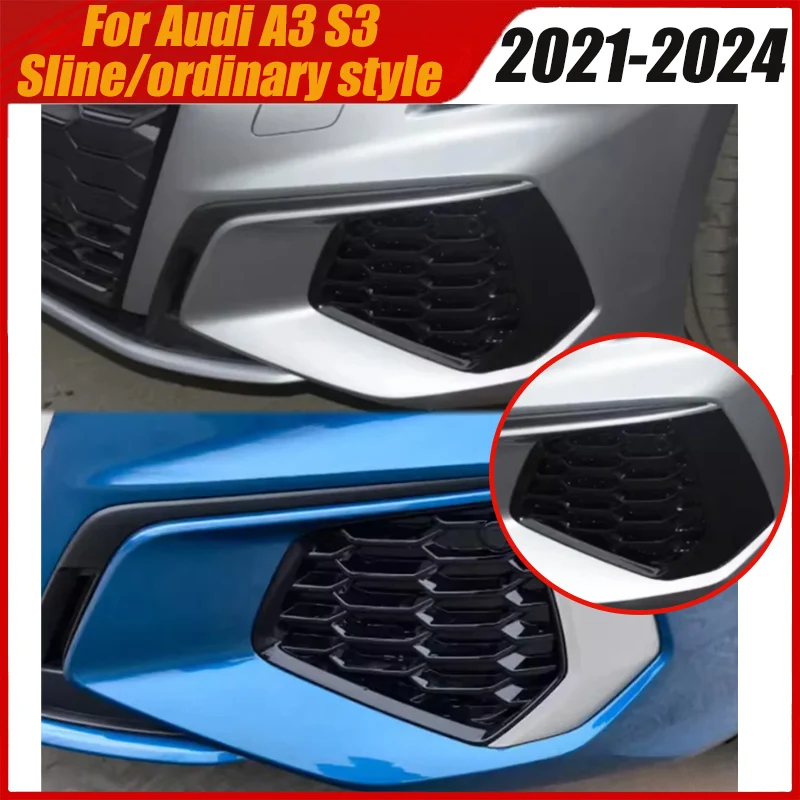 

Front Bumper Fog Light Bezel Grill for Audi A3 S3 Sline 2021-2024 Car Splitter Spoiler Air Vent Guard Protector Cover Body kits
