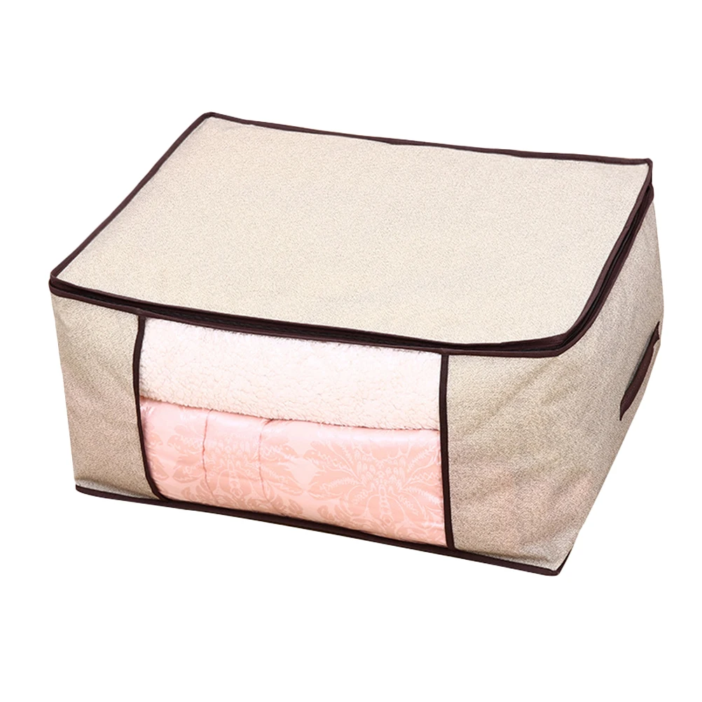 

Non Woven Storage Foldable Cloth Bag Large Capacity Quilt Organizer Home Bedroom Storage Bag Beige Size 3