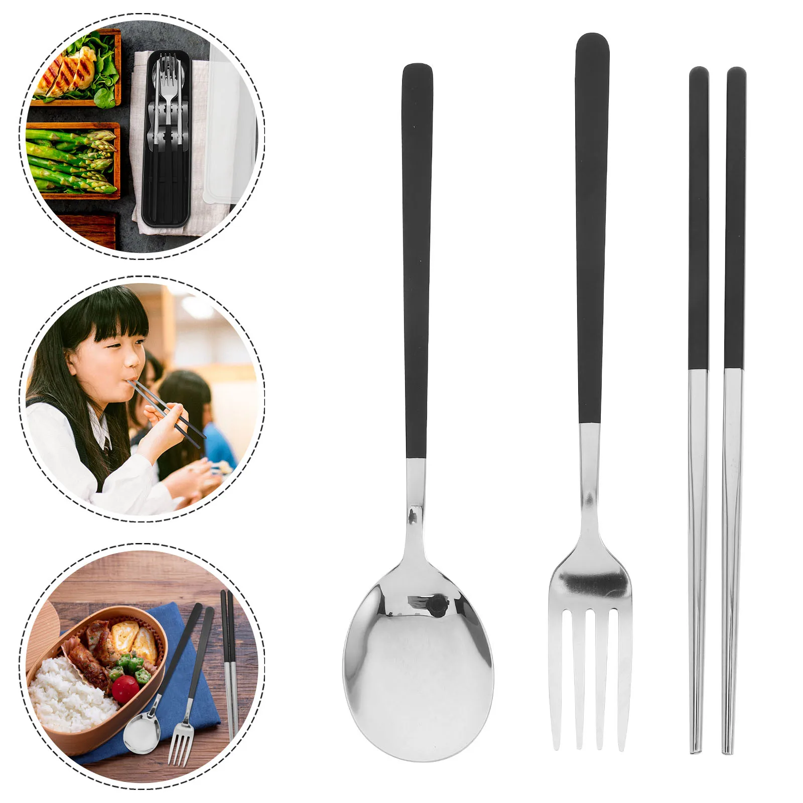 

Stainless Steel Portable Cutlery Set Fork Spoon Chopsticks Compact Lightweight Camping Travel Reusable Utensils Case