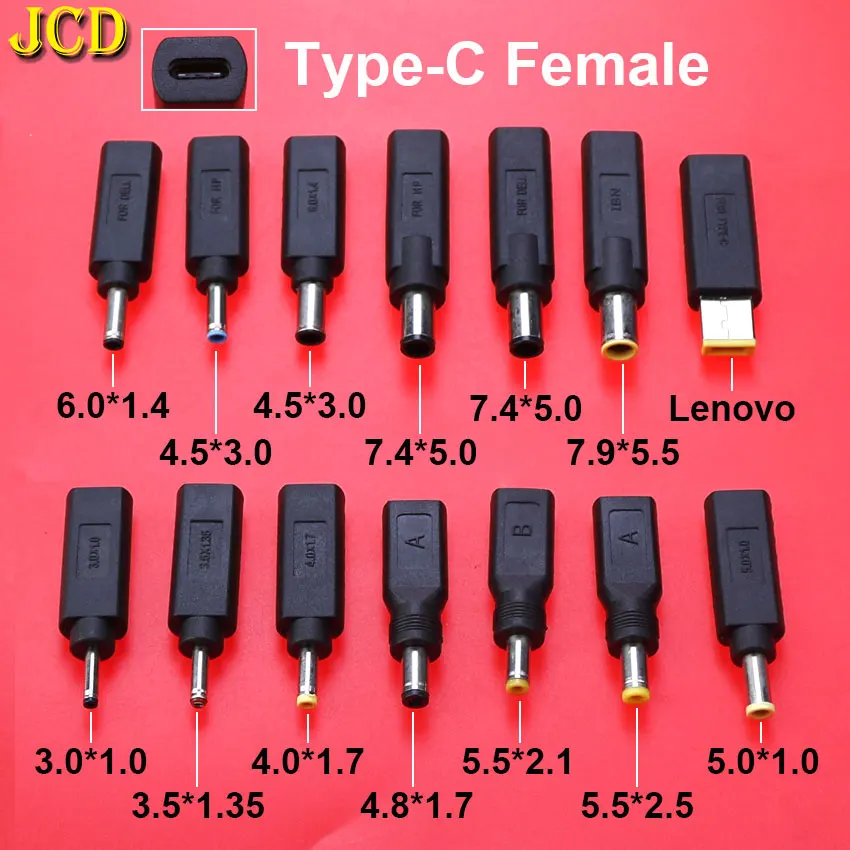 USB Type-C Female To DC 7.4x5.0 4.5x3.0 5.5x2.5 5.5x2.1 Male Plug Power Connector Laptop Adapter Converter For Lenovo HP Dell