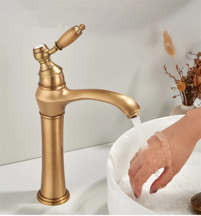 

Antique Bronze bathroom faucet Brass Basin faucet Deck Mounted sink tap Hot and Cold basin Tap Brass Lavotory Faucet