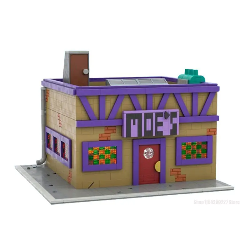 1739PCS Moe Tavern Architecture Building BlocksClassic Cartoon Simpsonss Tavern Architecture Model Collectible Building Toy