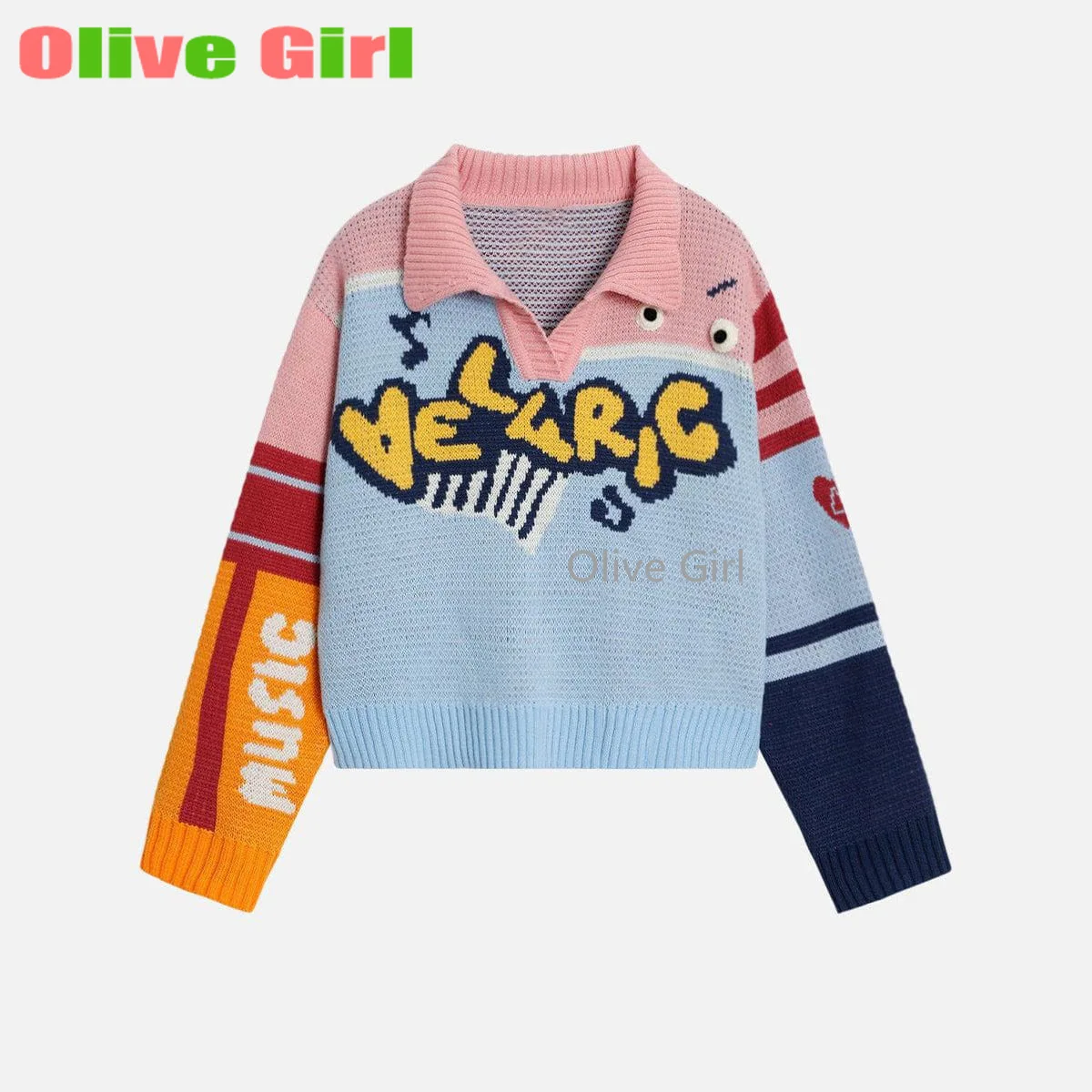 

Sweater Women's clothes Knitted Color Blocked Striped Jacquard Fun Pattern Loose Vacation Casual Versatile Women's Clothing 2025