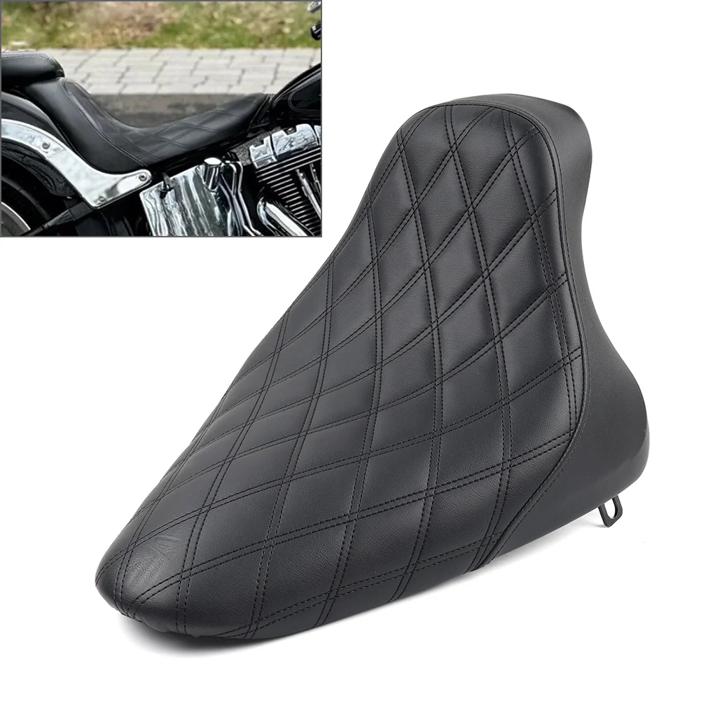 Motorcycle Front Seat Butt Bucket Pad Saddle Bracket Cushion 1pc For Harley FLST FLSTF FXST 2000-05 Leather Black and Black Line