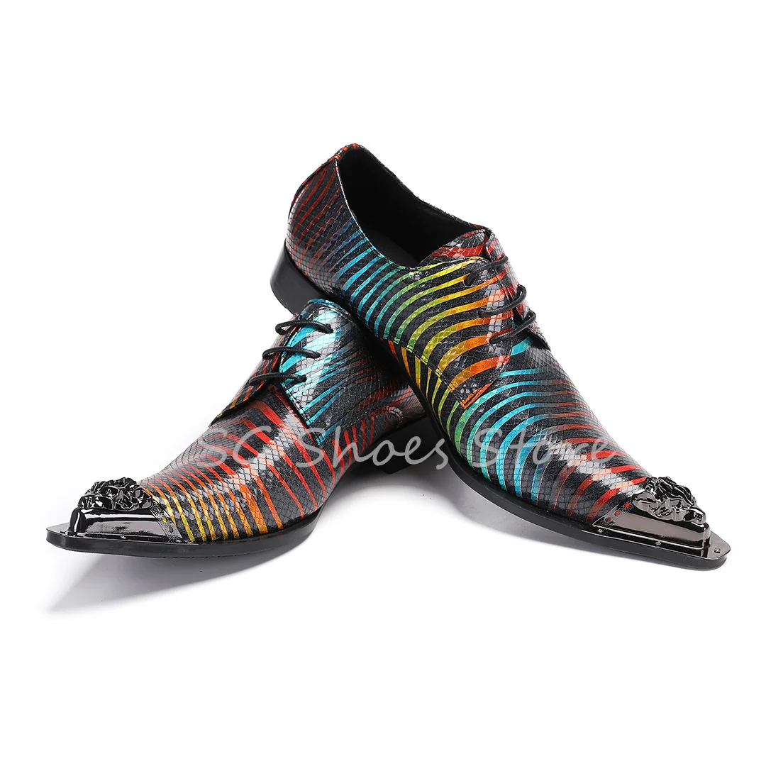 

British Style Mixed Color Genuine Leather Business Shoes Male Lace-Up Oxfords Retro Carving Pointed Toe Brogue Shoes for Men