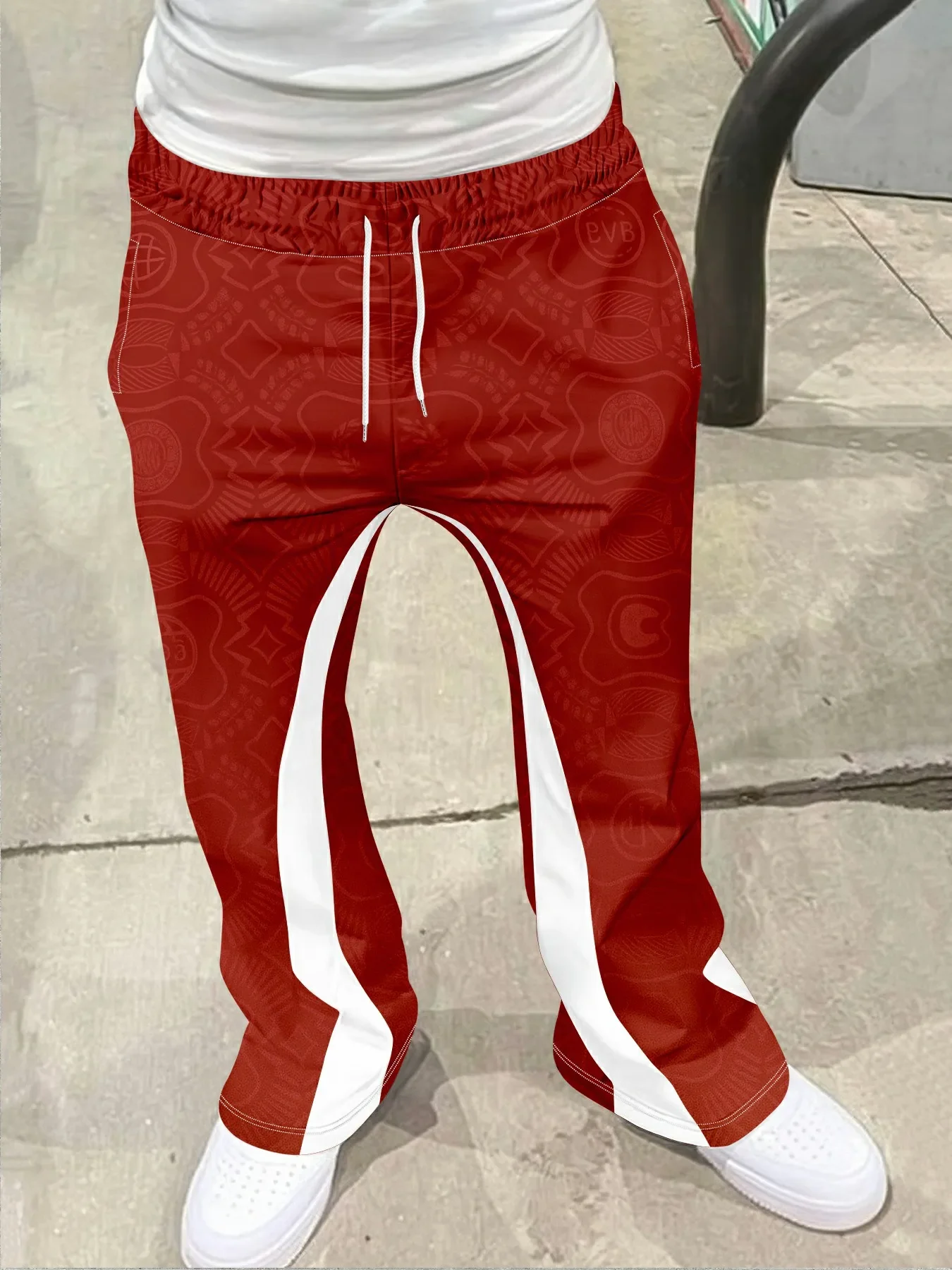 

Fashionable Slightly Flared Black and White Color-Block Design Sweatpants Men Pants Men's Casual Street Style Trendy Cross Print