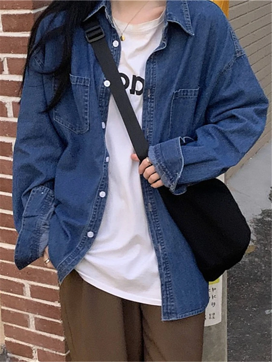 

Spring Trendy Loose Women Denim Jackets Classic Single Breasted Big Pocket Jean Coat Vintage BF Style Girl Coat S-5XL